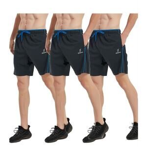 3 Pack MEDIUM Mens Athletic Shorts with Pockets Quick Dry